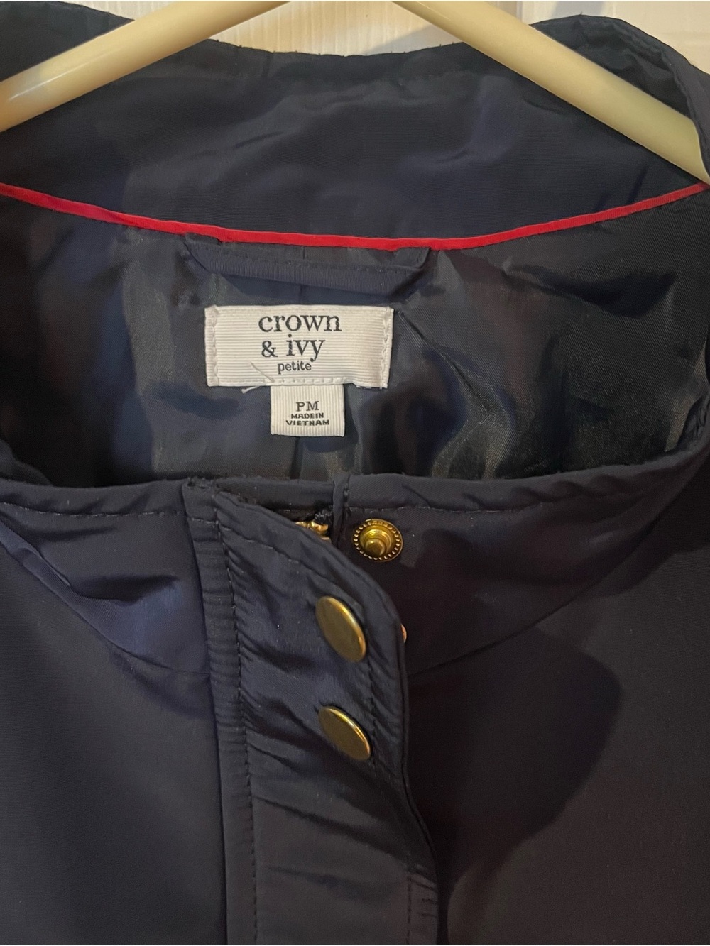 Crown & Ivy Petite Navy Utility Jacket PM Gold Zip Lightweight - Picture 2 of 7